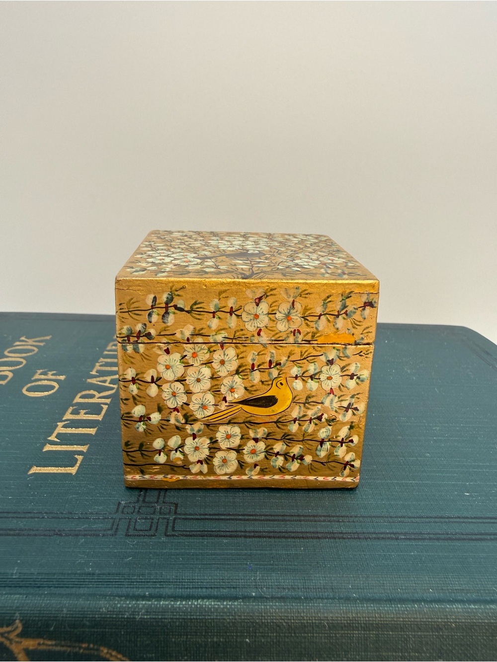 Vintage Small Hand Painted Trinket Box Made In India Bird Design